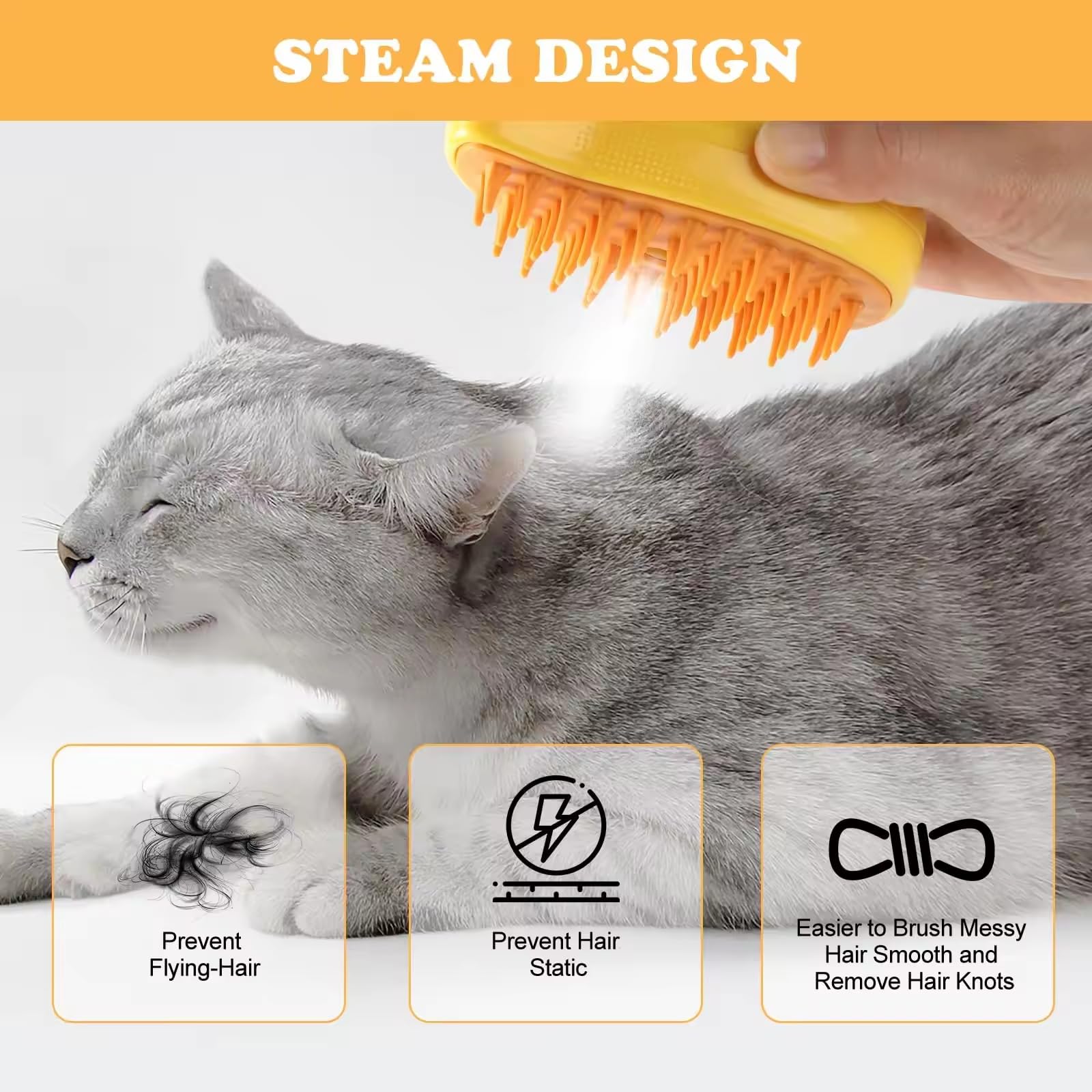 Pet Steam Brush 3-in-1 – Cat & Dog Grooming Brush with Spray – Hair Remover & Deshedding Comb – Silicone Massage Cleaner for Pets - image 5