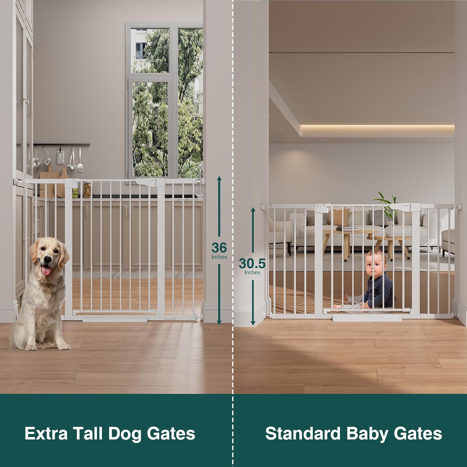 Cumbor 51.5" Wide Standard Tall Baby Gate & Cumbor 51.5" Wide 36" Extra Tall Dog Gate, Durable Child Gate for Stairs, Doorways, Easy Walk Thru Dog Gate for House for Doorways
