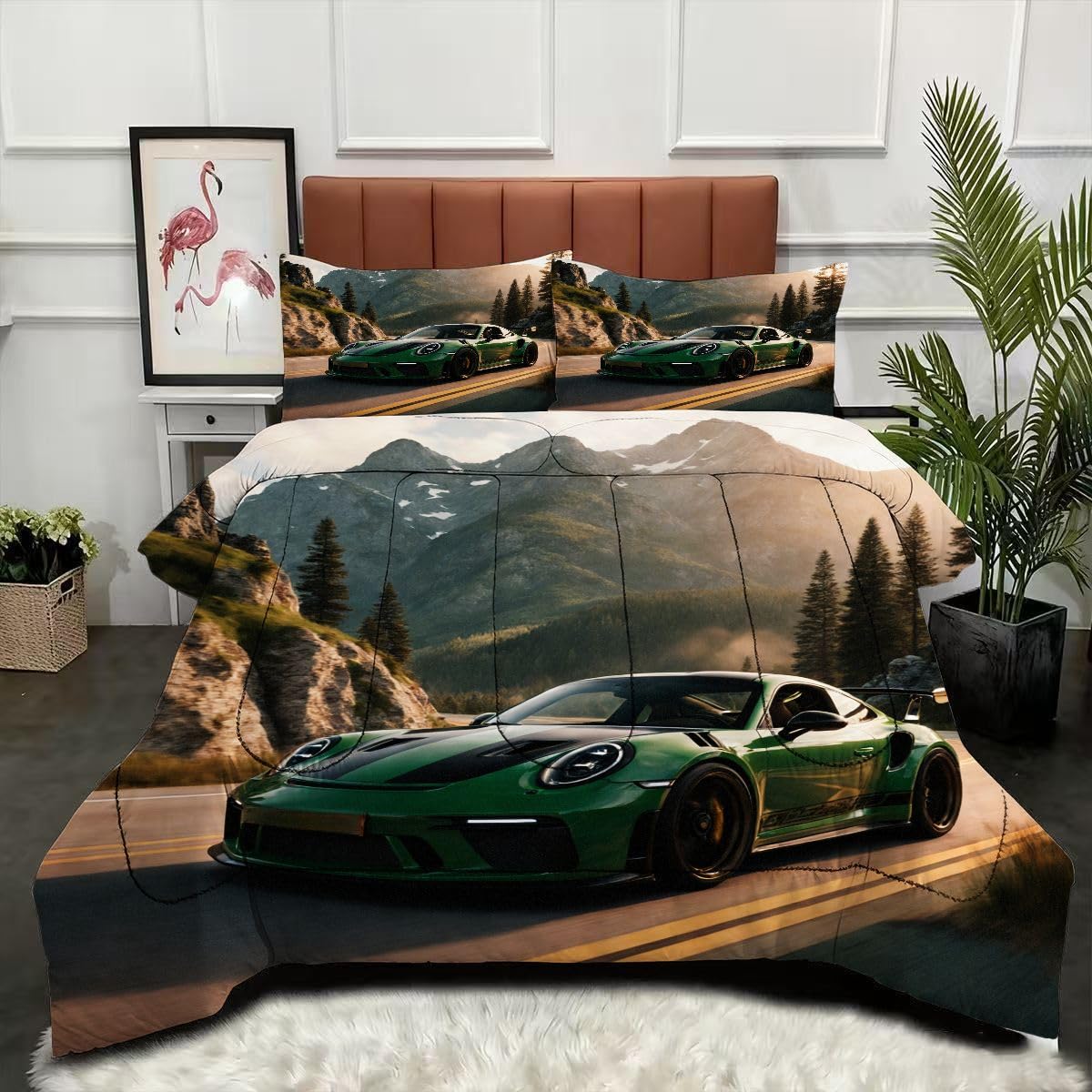 Couette 200 x 200 cm Voiture de Sport 3D parure de lit sans housse microfiche lavable en machine