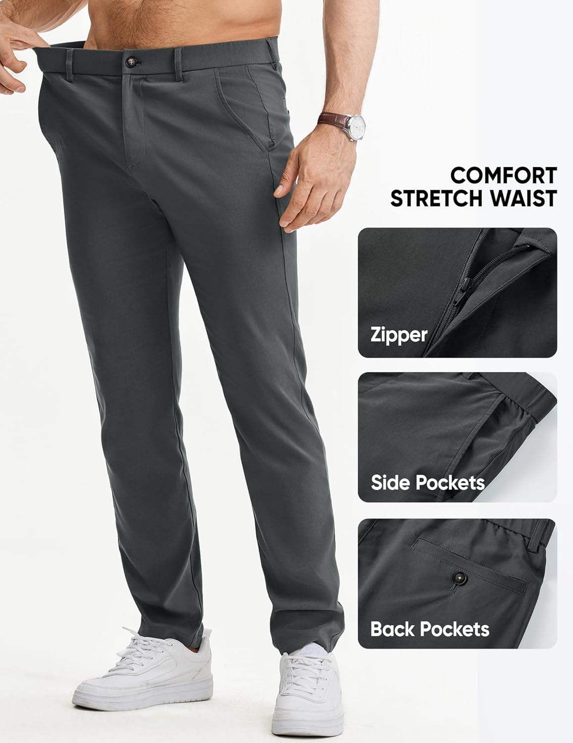 JMIERR Men's Skinny Stretchy Suit Pants Slim Fit Slacks Tapered Trousers - Image 7