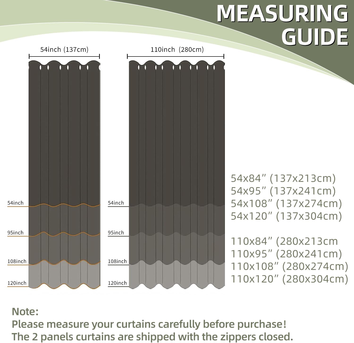 Waterproof Outdoor Curtains with Zipper 2 Panels Faux Linen Sun Blocking Blackout Privacy Patio Curtains Top & Bottom Grommet Outside Drape for Porch Pergola(110×95 Inch, Sage Green)