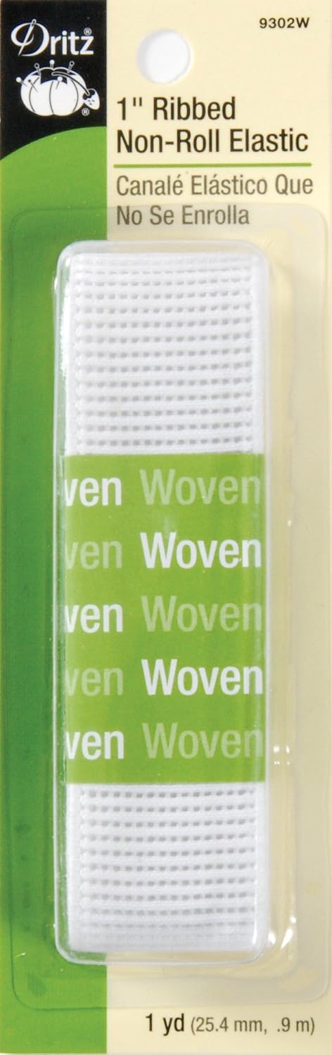 Dritz 9305W Ribbed Non-Roll Woven Elastic, White, 1/2-Inch by 1-Yard