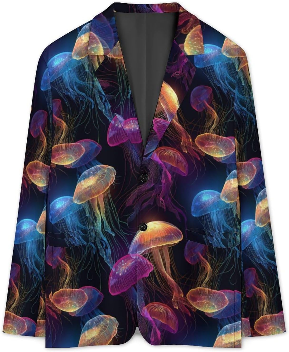 Glowing Colors Jellyfish Trendy Men's Two Button Suit Funny Casual Slim Fit Blazer Coat Tuxedos Jackets