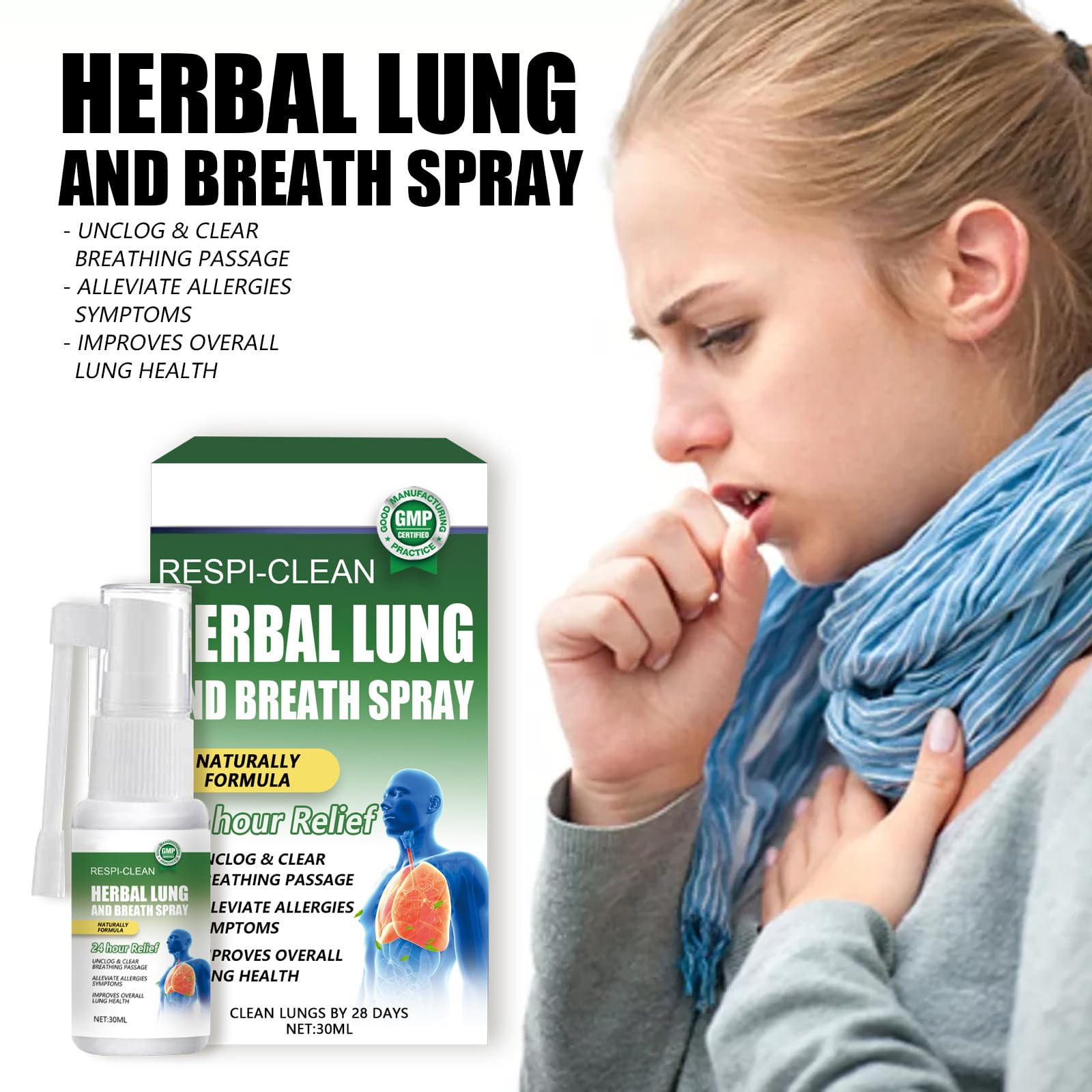 Spray Nettoyant Pulmonaire à Base de Plantes,Nature Herbal Lung Cleanse Mist,Spray Nasal Purifiant,Assainit et Dégage les Voies Nasales,Puissant Soutien des Poumons Herbal Care Essence
