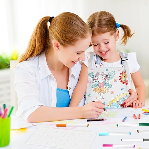 Miniatura 6 de Morcheiong Paquete de 61224 delantales ajustables para niños, con bolígrafo de colores y plantilla de manualidades, delantal de pintura para niños,