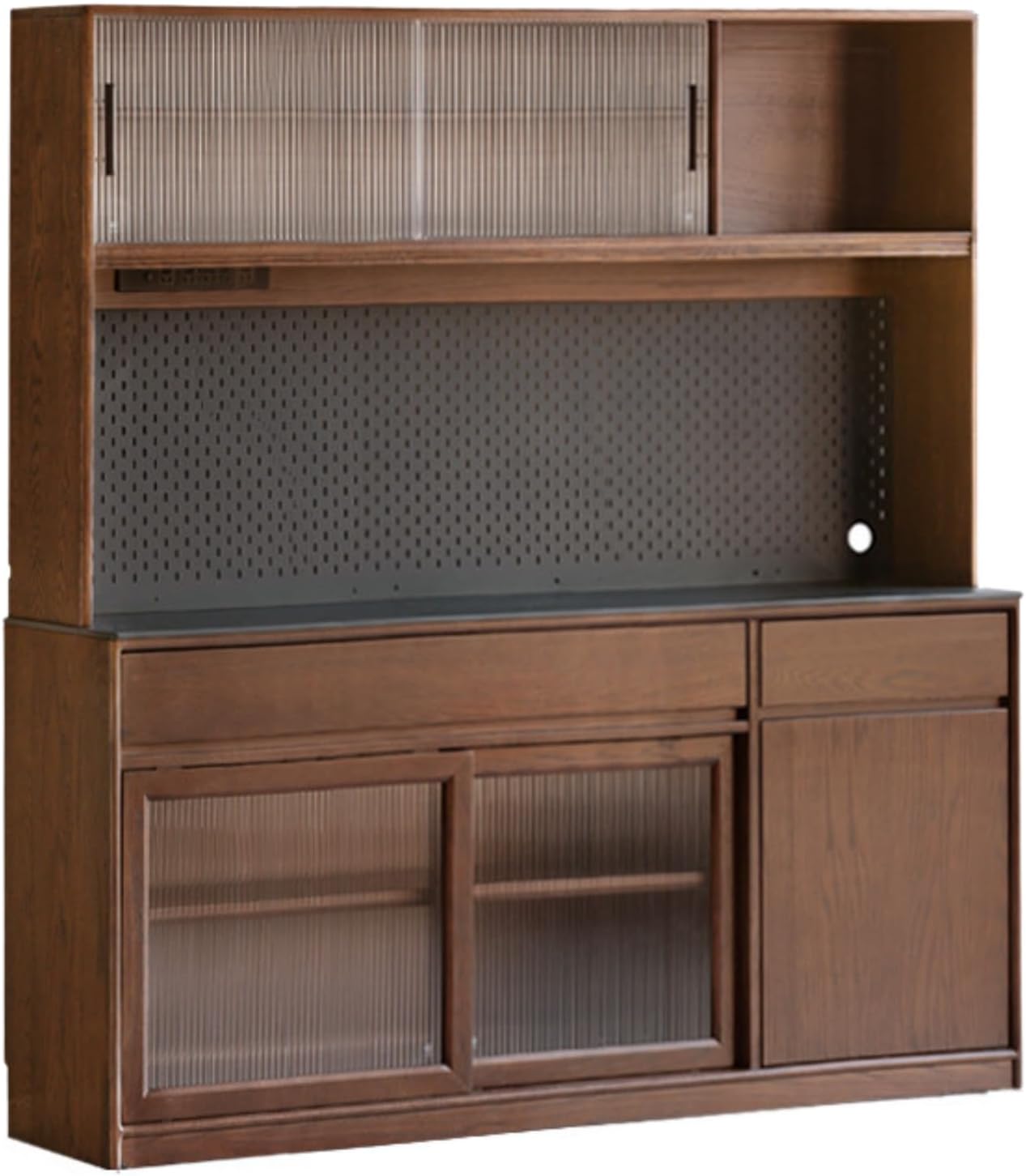 GVAwood Oak Solid Wood Sideboard Cabinet 49.2x15.7x73.6 inch / 125.4x40.2x187.7cm /Walnut Color/Ivory White Color 1.25m Rock Board Sideboard + Shelf