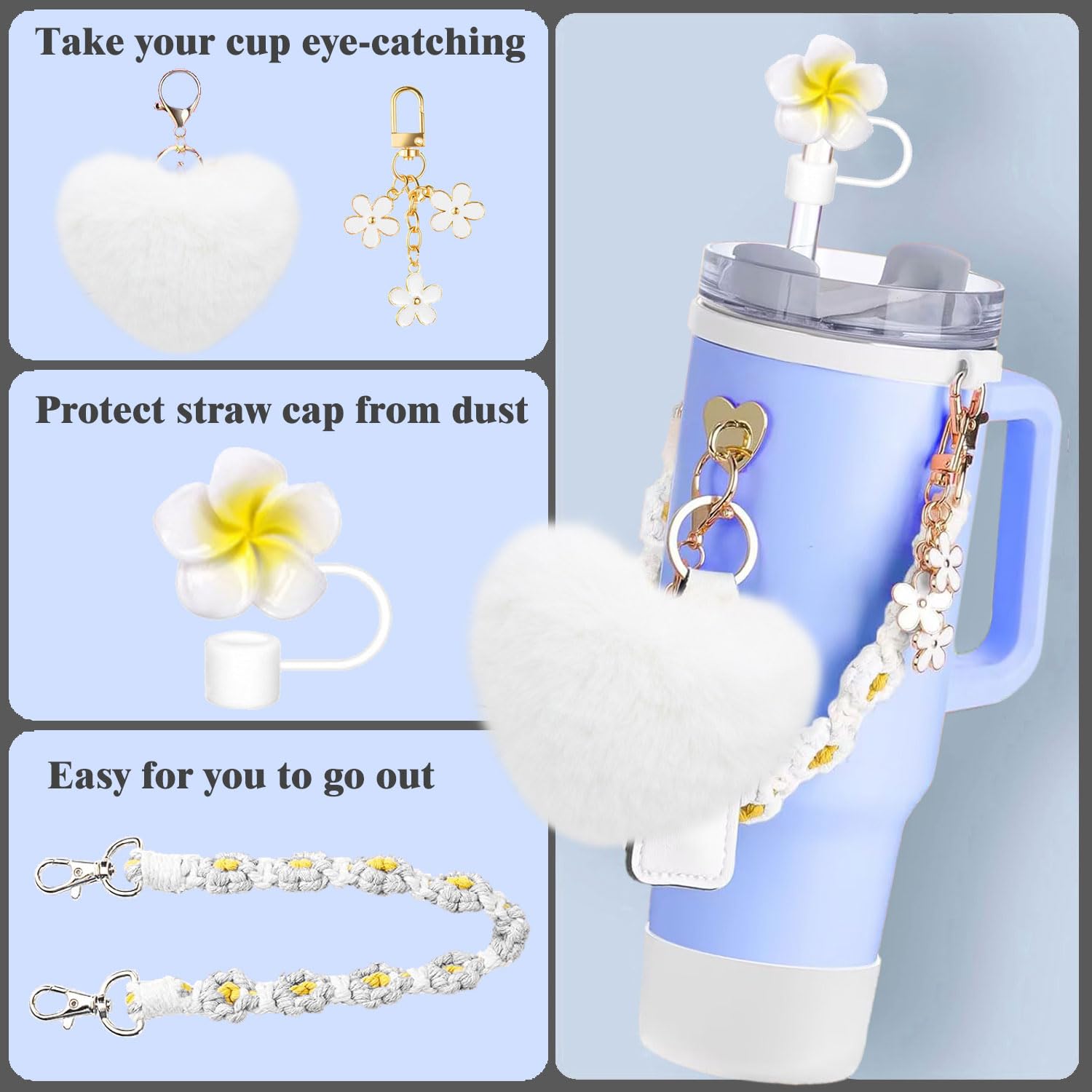 Lot De 3 Housses De Paille En Silicone De 8 Mm Pour Tasse Stanley De 122 Et 887 Ml, Capuchons De Paille En Silicone De 8 Mm Pour Accessoires De Tasse Stanley