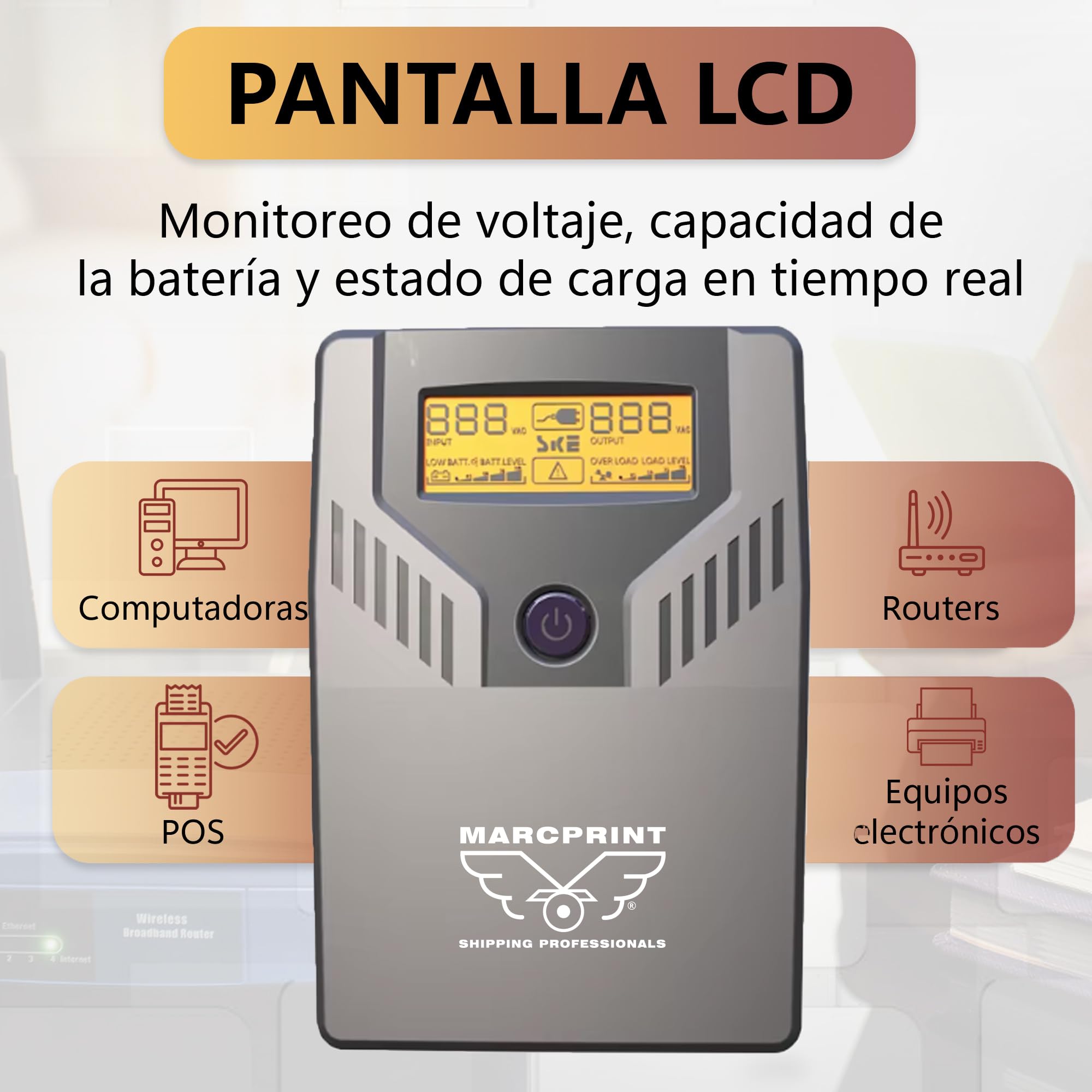 SAI Sistema de Alimentación Ininterrumpida - Ups Router 650VA (360W) 230V - Estabilizador de Corriente Interactive Senoidal AVR 2X Schuko Tomas con Pantalla LCD - SAI Router