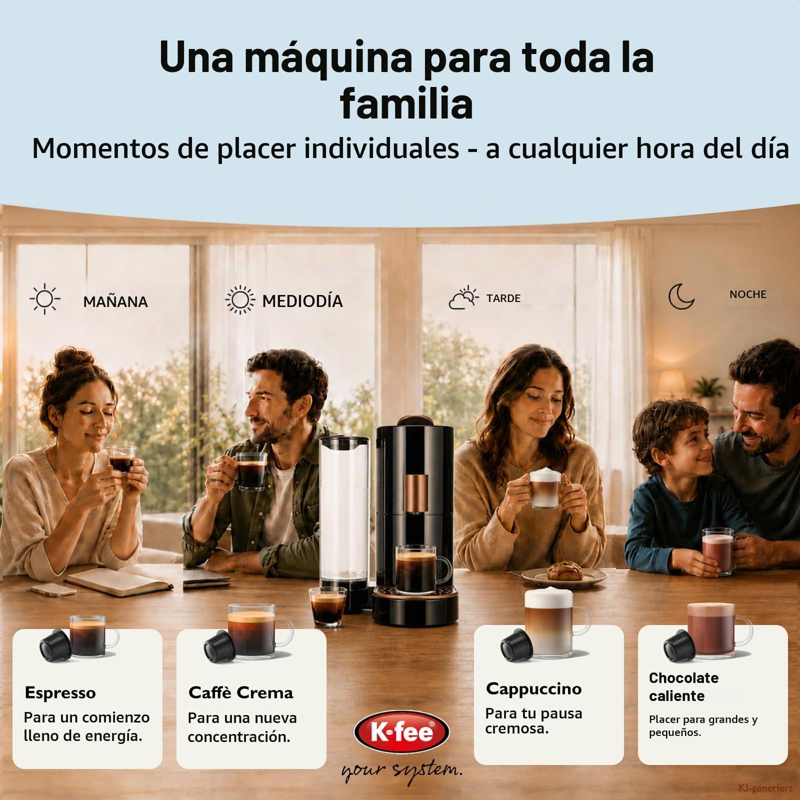 K-fee TWINS II Máquina de Cápsulas para Café, Té y Cacao | Cafetera para tazas grandes | Calentamiento rápido | Depósito de agua de 2,3 L | 19 Bar | Negro Cobre