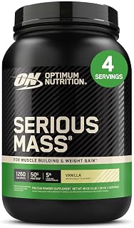 Optimum Nutrition Serious Mass Weight Gainer Protein Powder, Vanilla, 3LB | Weight Gainer Protein Powder, Mass Gainer with Whey Protein, Creatine, Glutamine, BC