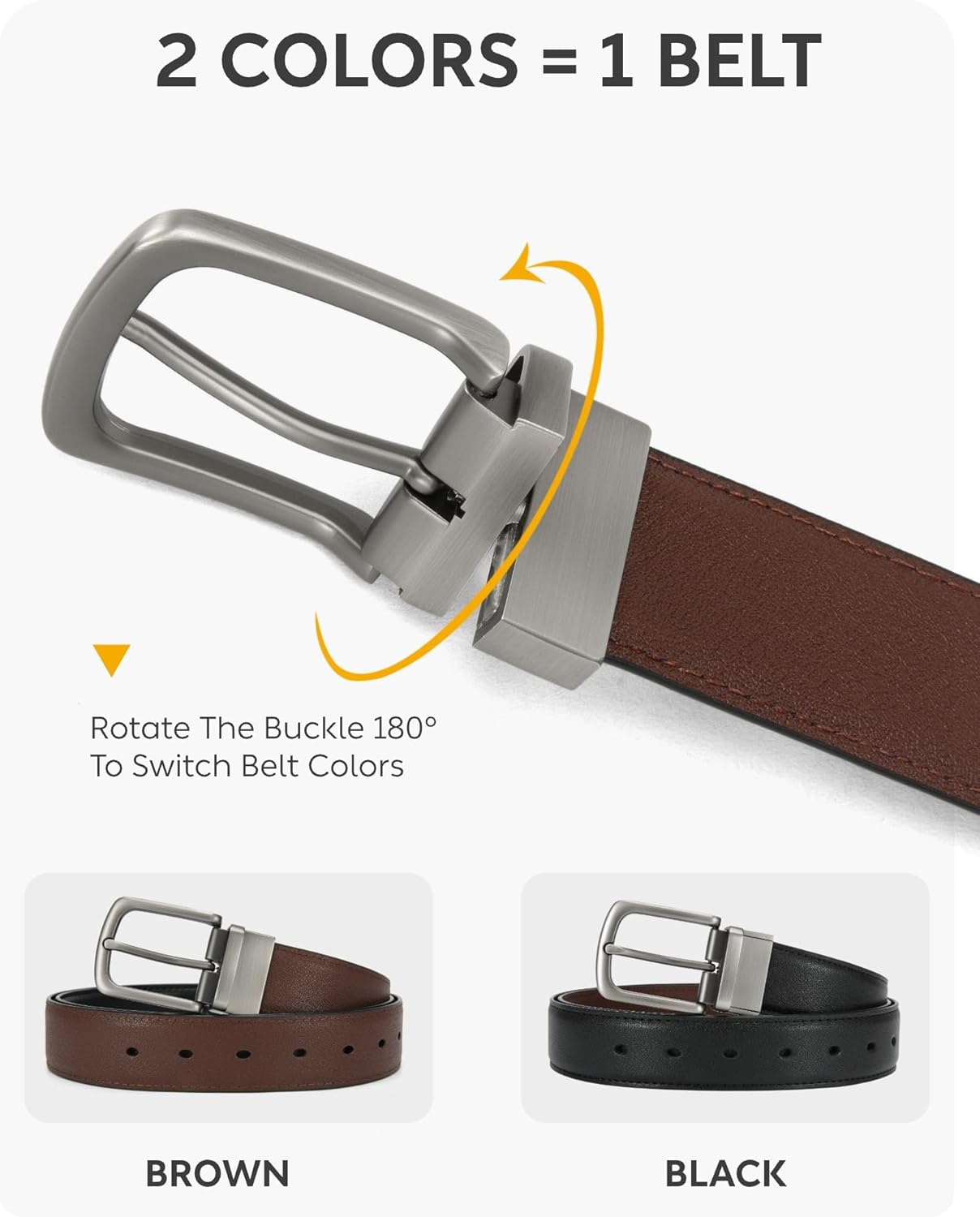 CHAOREN Reversible Mens Belt 1 Piece – Leather Belt Men for Dress Pants - Single Belt, 2 Colors - Image 2