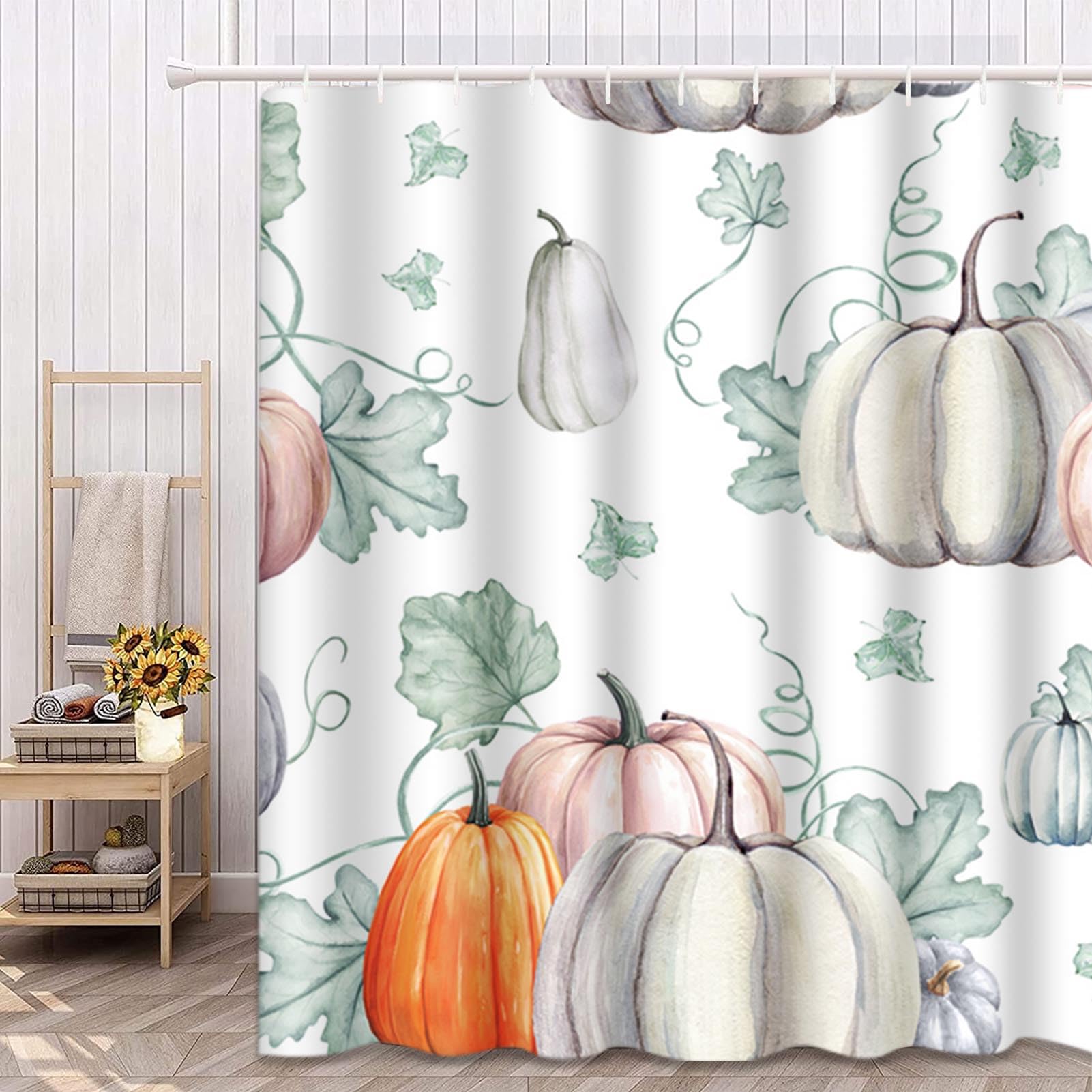 Emvency Shower Curtain Waterproof Adjustable Polyester Fabric Watercolor Pumpkins It is for Thanksgiving Halloween Design Recipe 72 x 72 Inches Set with Hooks for Bathroom