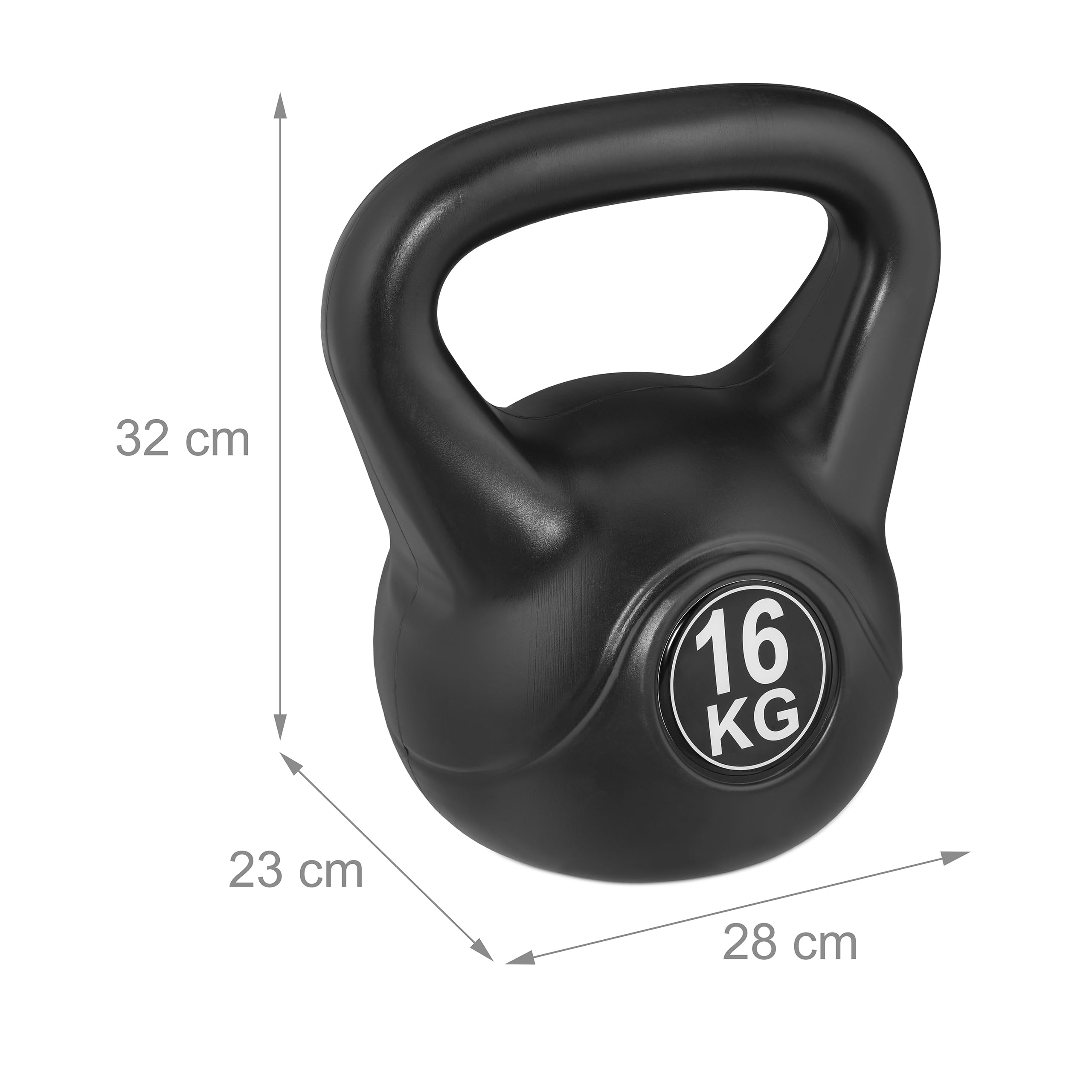Relaxdays Kettlebell, różne rozmiary, hantle z tworzywa sztucznego, trening fitness, dla kobiet i mężczyzn, czarny