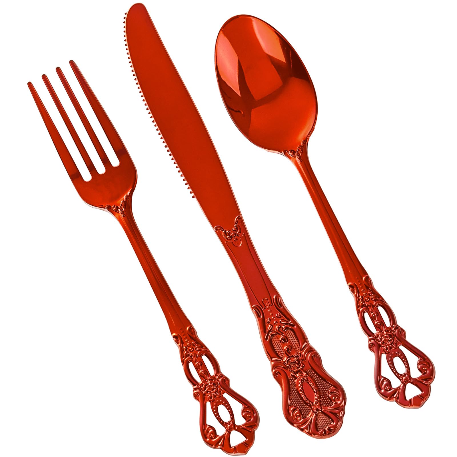 Photo 1 of Joyido 150-Piece Red Plastic Silverware Set