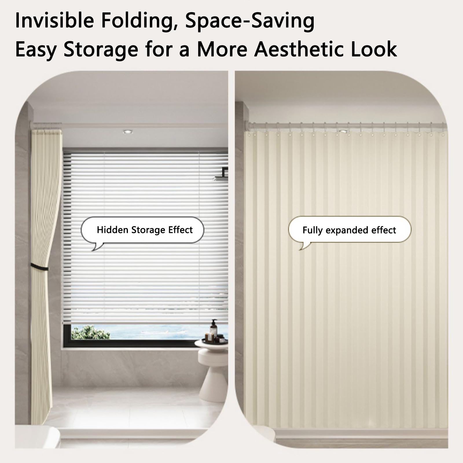 Tenda da doccia, impermeabile, pieghevole, in tessuto spesso e resistente, per bagno, 183 x 183 cm (larghezza x altezza), beige