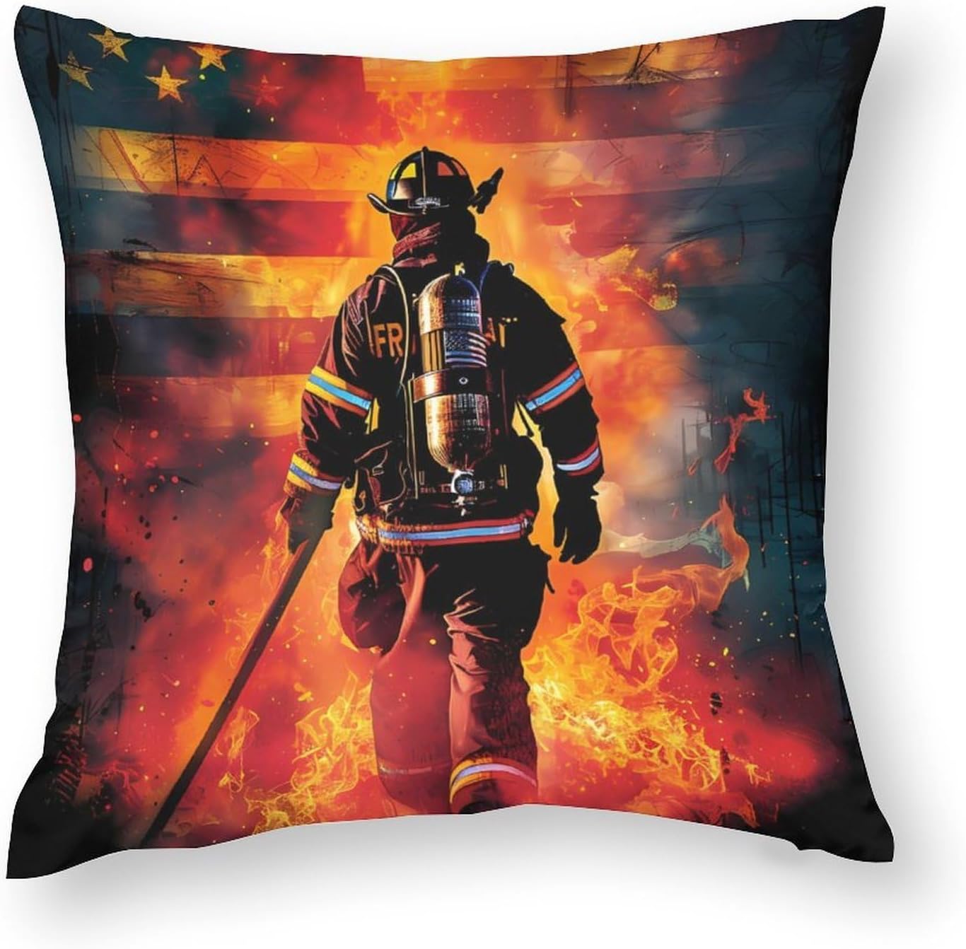 Firefighter Fireman US Flag Printed Throw Pillow Case 4 Pcs Soft Pillowcases Pillows Covers Sofa Bed Decor 12/14/16/17/18/20/22/24/32 Inches