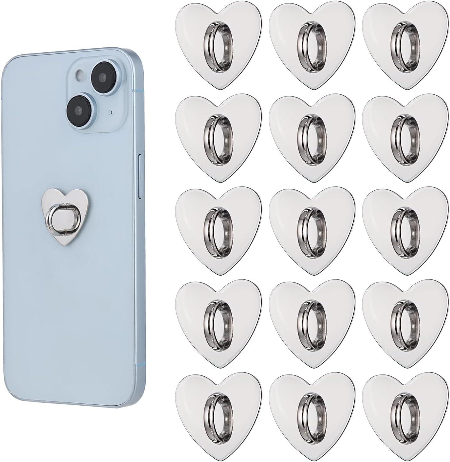 Ptwola 16 Pcs Phone Ring Holder Grip Heart Shaped Adhesive Metal Finger Ring Stand Universal Finger Grip for Cell Phone and Tablet for DIY Hanging and Decoration Supplies