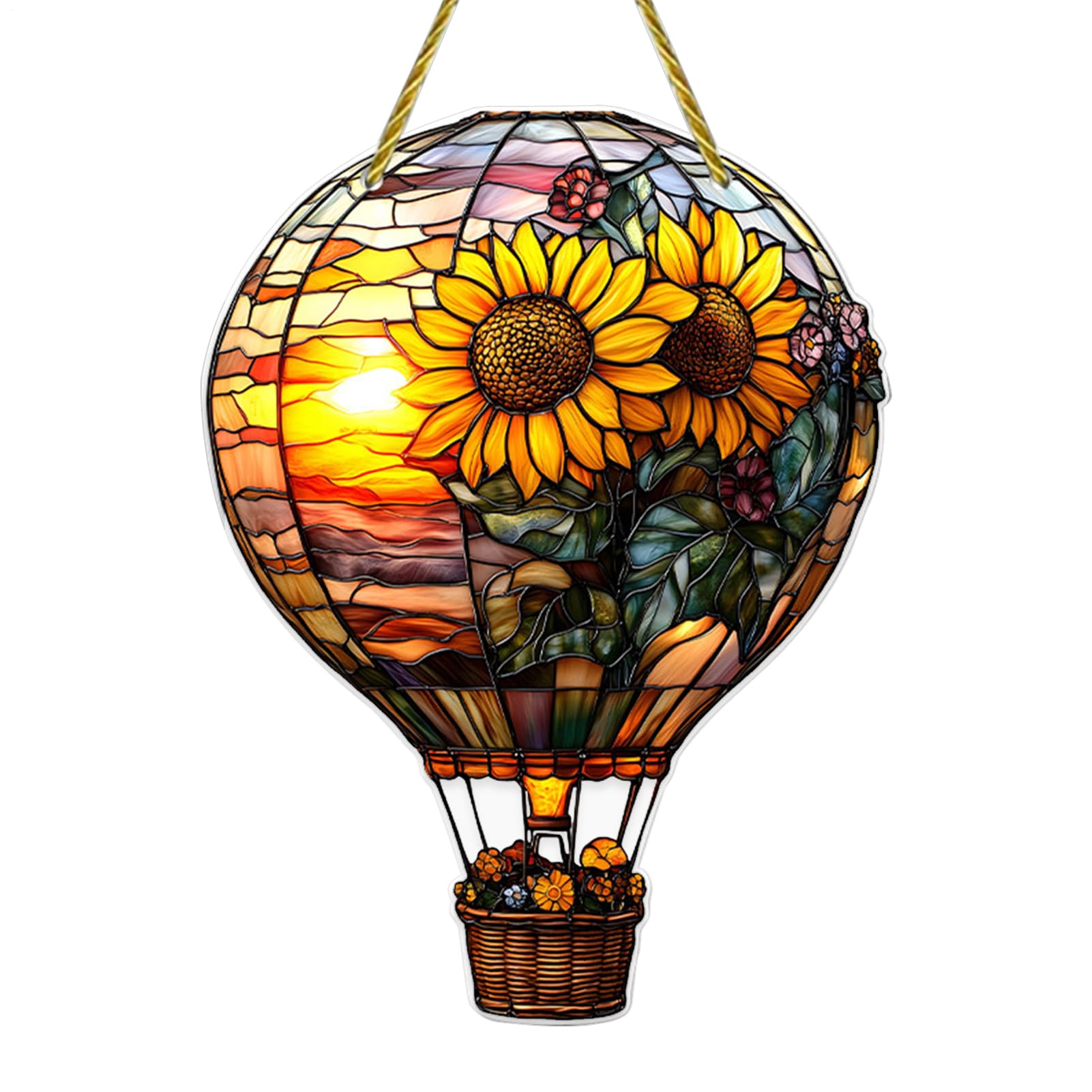 Glowing Lantern, Hot Air Balloon Decor, 7.8x5.9 Inches Ornament with Solar Feature, Stained Glass Style, Weatherproof Hanging with Vibrant Finish, Light for Backyard and Garden