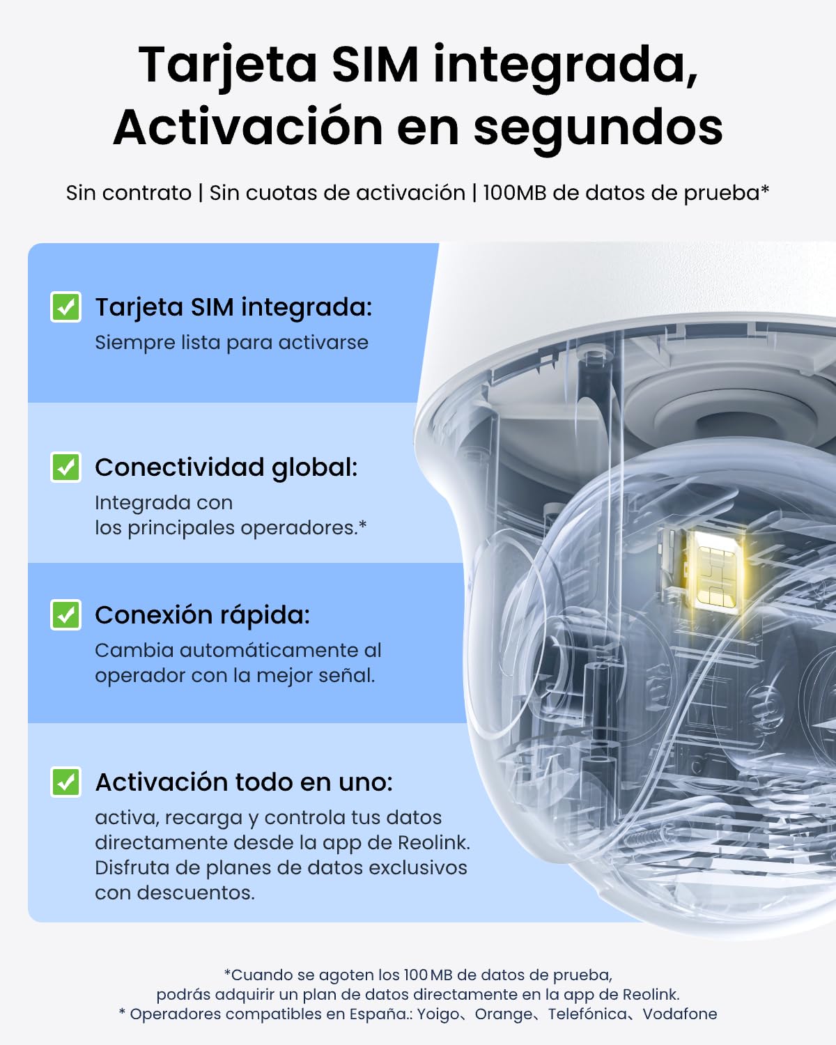 Reolink Cámara de Seguridad Exterior, Inalámbrica 4G LTE de 4MP, 360° PT | Panorámica con Inclinación y Seguimiento Automático, Tarjeta SIM Integrada No Extraíble, Alimentación Solar, Go PT S Lite