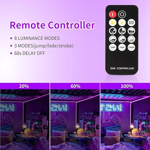 Miniatura 3 de THECHAM Tira de luces negras de 80 pies con control remoto, 1440 LED, luces negras flexibles de 12 V para fiesta brillante, ajustar el brillo,