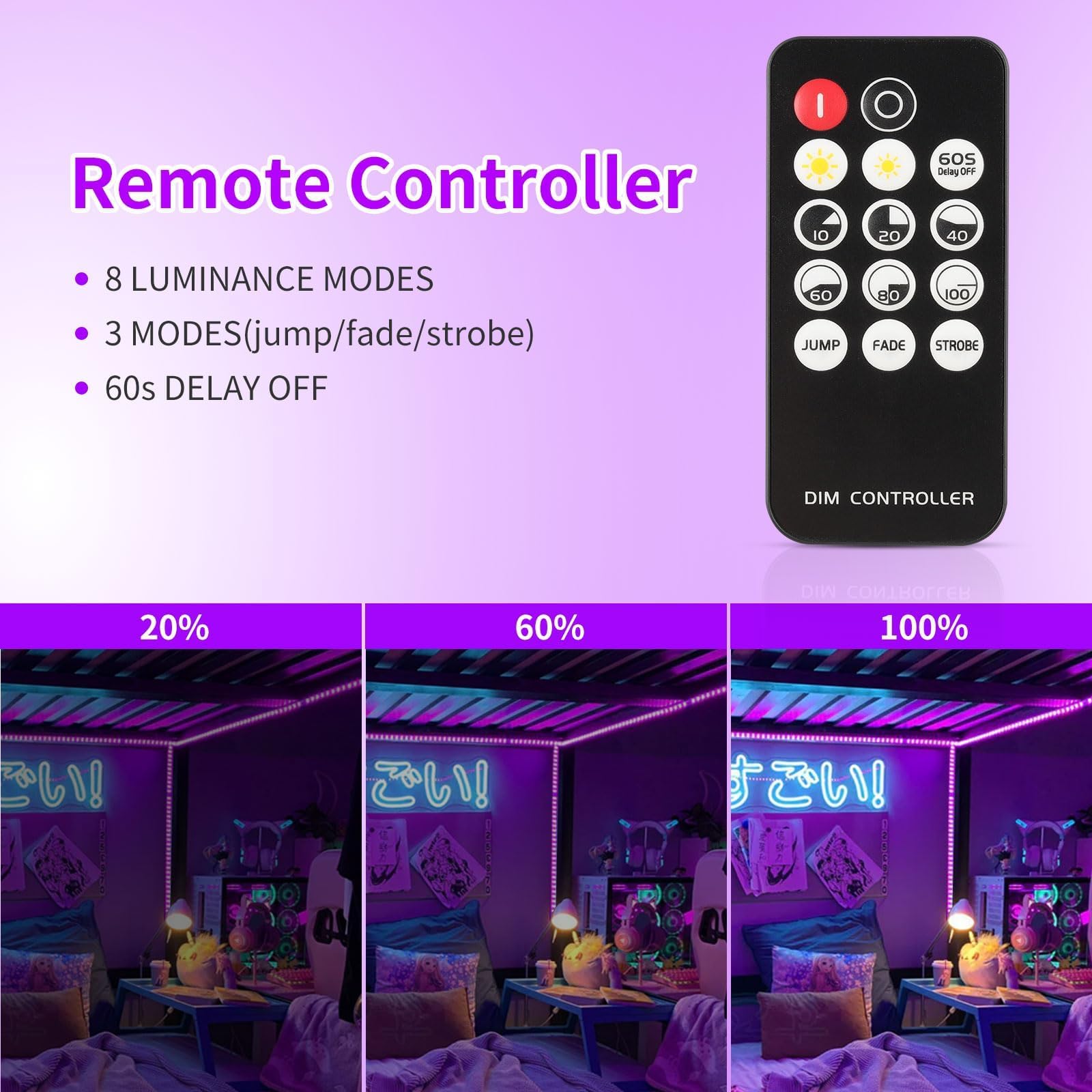 THECHAM Bande lumineuse noire de 6 m avec télécommande
