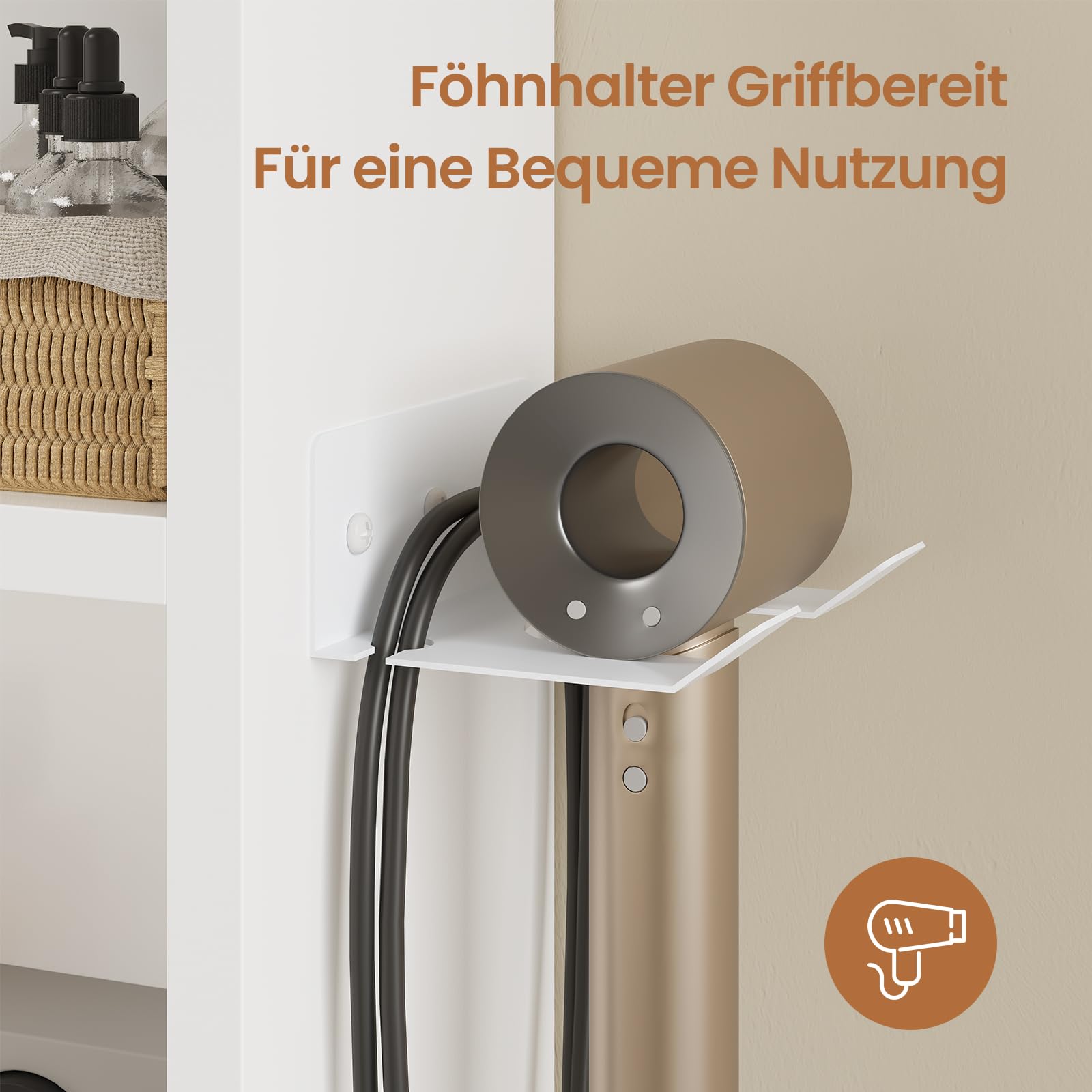 KIMENICH Runder Spiegelschrank Bad mit LED Beleuchtung, Badspiegel Schrank mit Steckdose und Fönhalter, Runder Badezimmerspiegel Schrank Wandmontage