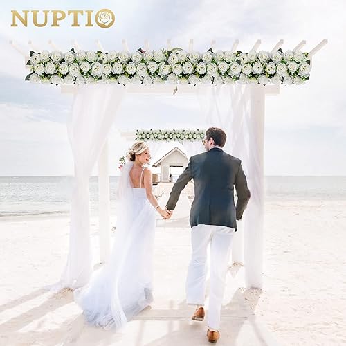 Miniatura 4 de NUPTIO Centros de mesa de flores artificiales para mesas, 2 piezas de flores blancas de 19.6 pulgadas de largo, arreglos florales de seda sintética