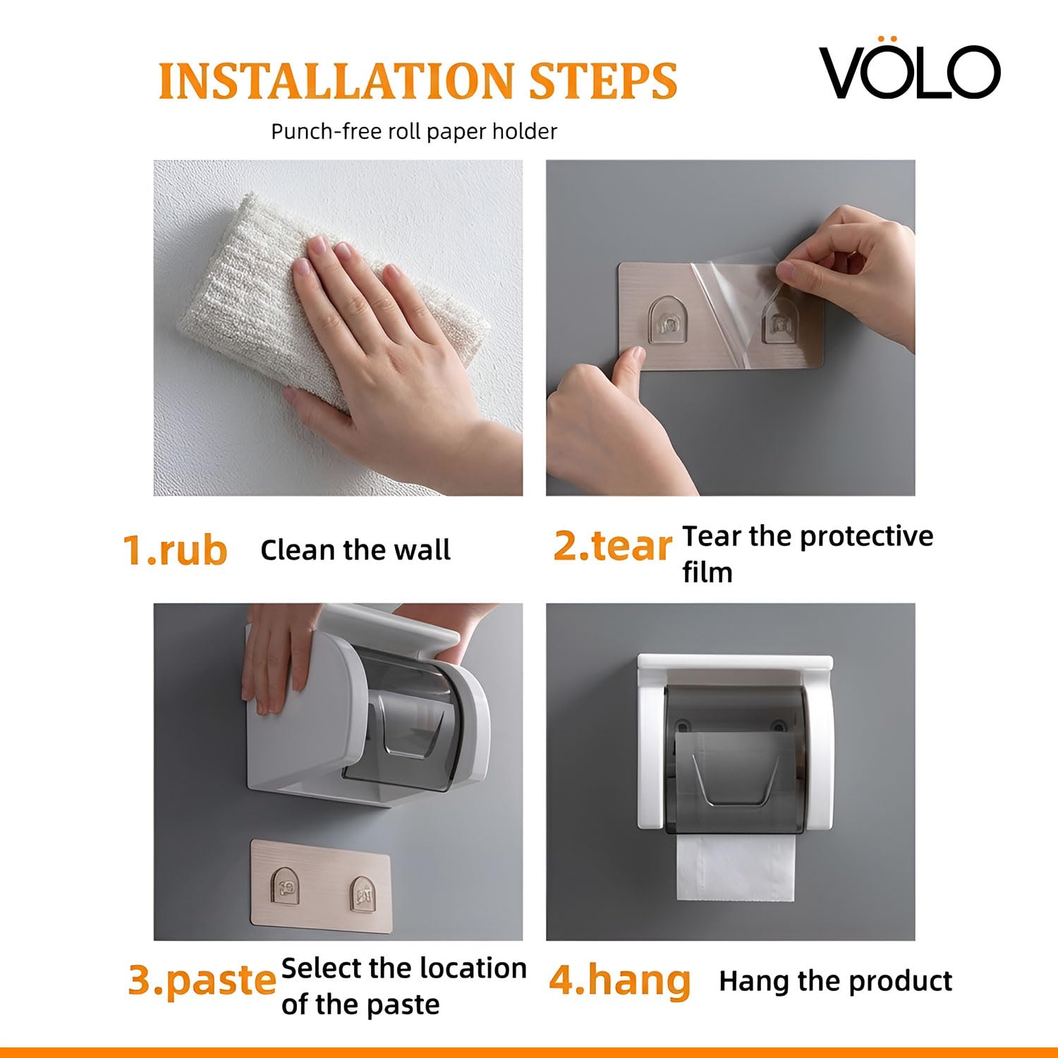 Volo® Toilet Paper Holder,Self-Adhesive roll Holder Paper, Planes Tissue Holder Type of Wall mounting Support,Telephone Holder Plastic Bathroom Dispenser,Toilet Tray Transparent/Black.(Pack of 1) 3