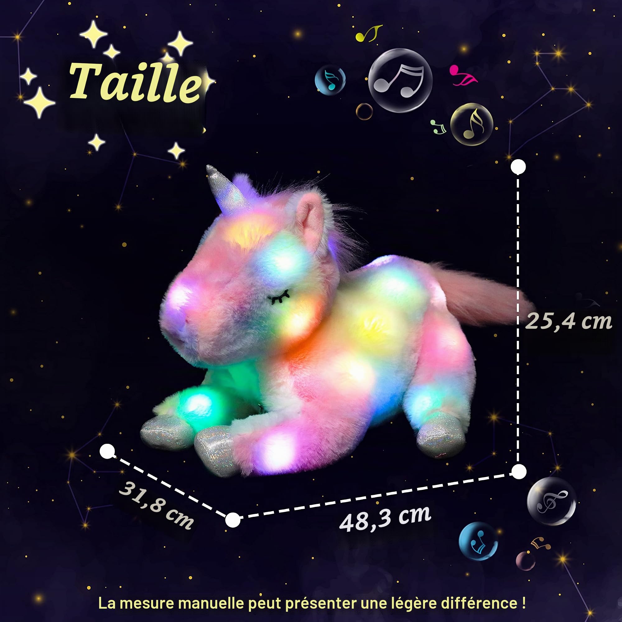 Hopearl Licorne Maman Musicale Peluche Lumineuse LED Qui Chante avec 3 Bébés Licornes dans Son Ventre Veilleuse Animée Apaisante - Cadeau Fête des Mères Filles, Arc-en-Ciel, 48cm