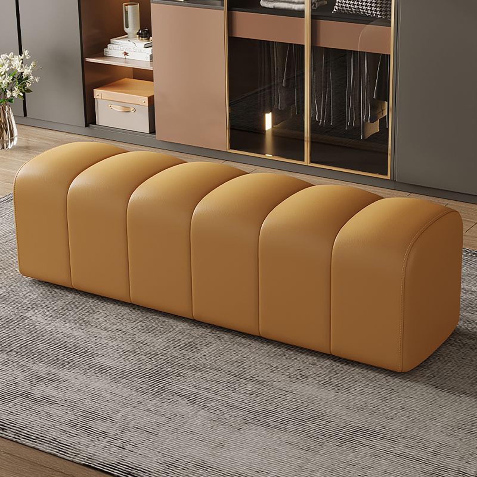 Banc d'entrée moderne jaune 150 cm avec rangement chaussures pour couloir