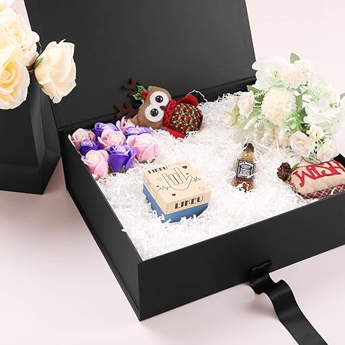 Miniatura 2 de JINMING Caja de regalo extragrande con tapa, 16.3 x 14.2 x 5 pulgadas, caja de regalo magnética, caja de regalo para ropa y regalos grandes (negro