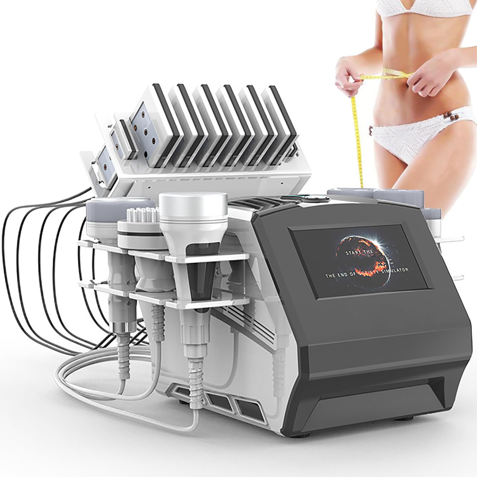 6-In-1-Körperformungsgerät, 80K Vakuum-Kavitationsgerät, 7 Zoll-LCD-Bildschirm, Entfernt Cellulite, Verbrennt Fett, Anti-Falten Und Anti-Aging Effekt, Für Gesicht Und Körper
