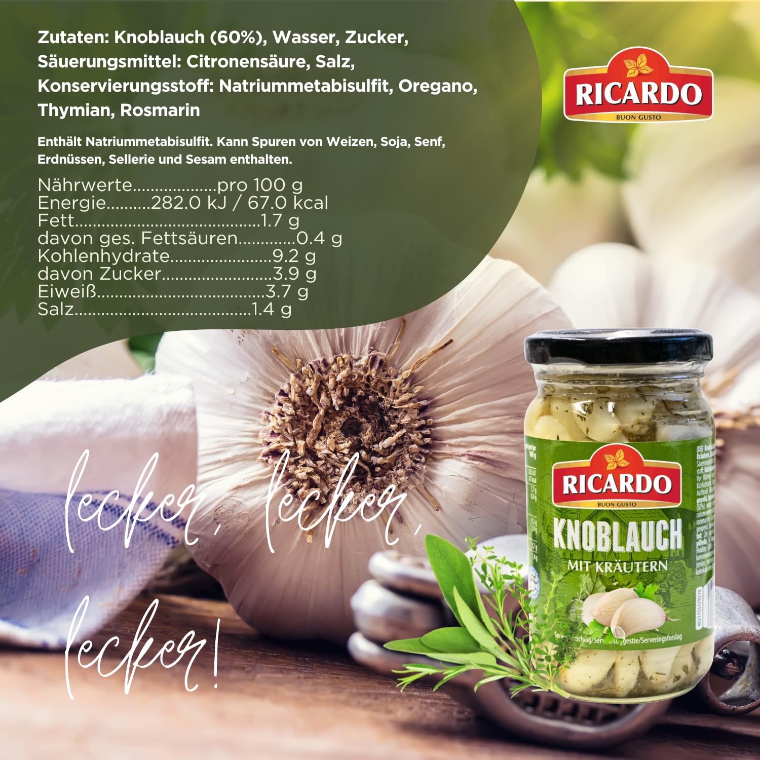 RICARDO Knoblauch mit Kräuter 18 x 190g Eingelegte Knoblauchzehen Vorteilspack