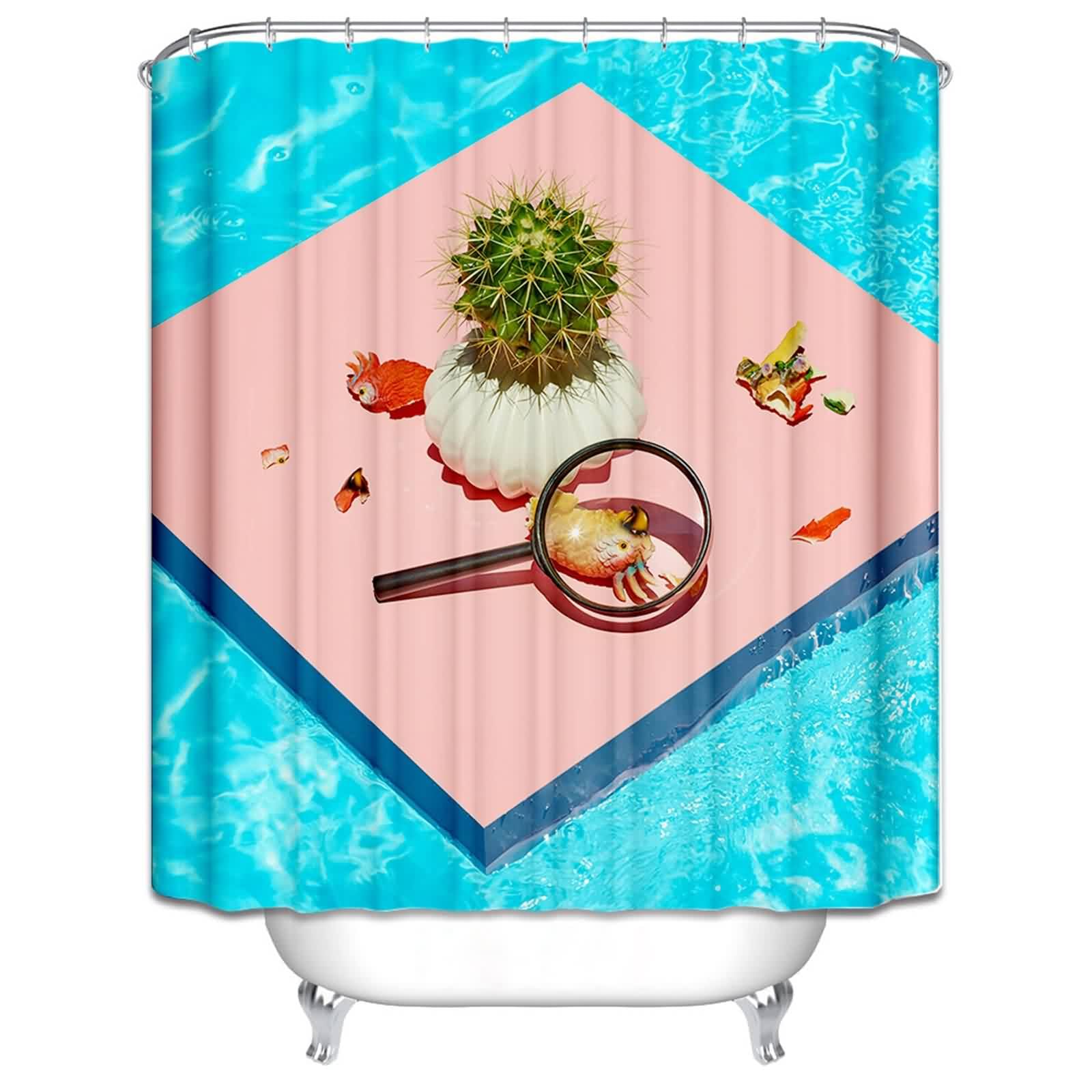 Grand rideaux bain perroquet cactus 220x180cm avec anneau rideau douche résistant