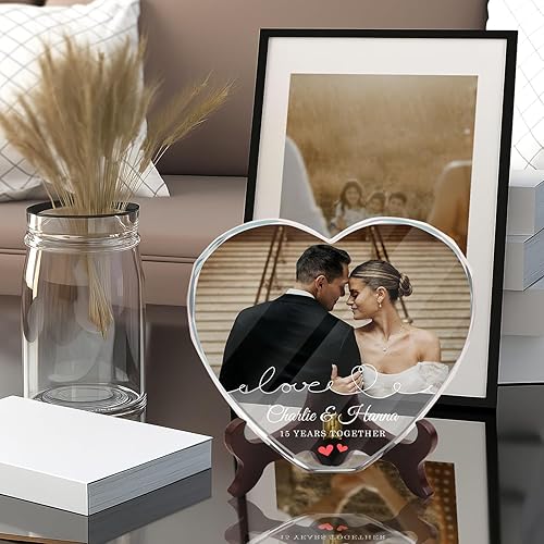 Miniatura 3 de Foto de cristal personalizada, regalos de amor para parejaesposanovia, regalos para bodaaniversario, marco de fotos de corazón de cristal para