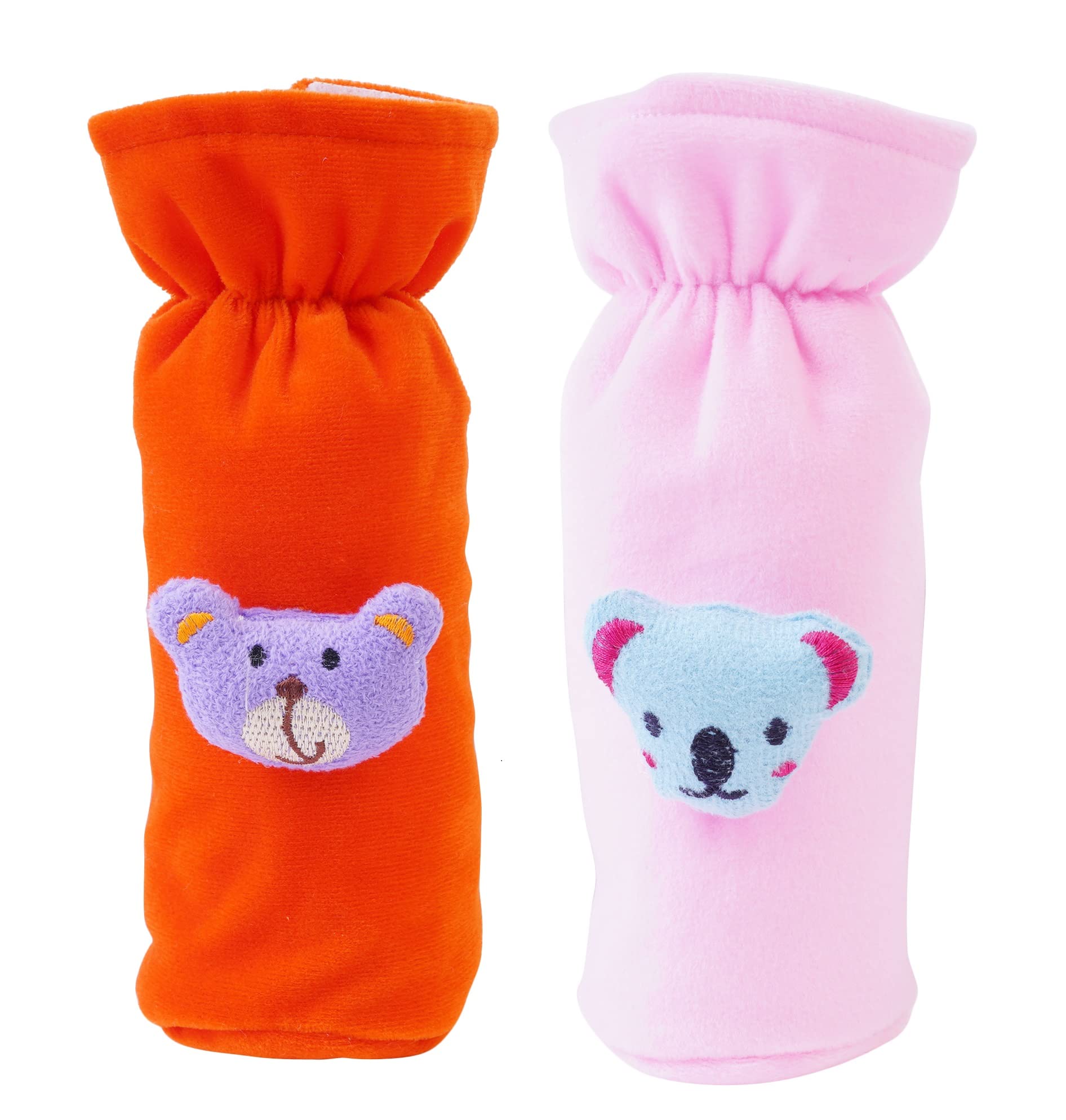 Soft Plush Stretchable Baby Feeding Bottle Cover Easy to Hold Strap with Cute Animated Cartoon| Suitable for 130-250 Ml Feeding Bottle(Orange-Light Pink)-image-14