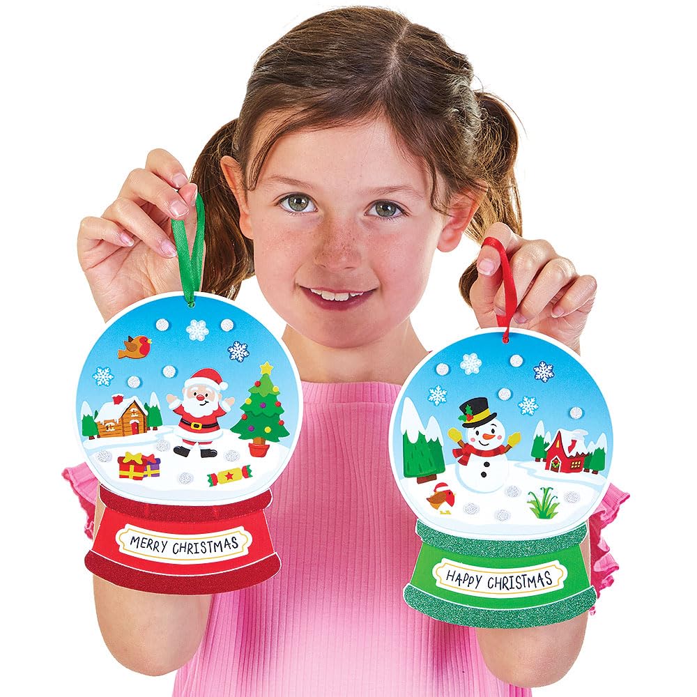 Baker Ross FN635 Kits de décorations de Noël personnalisées avec boule à neige – Lot de 6, kits de bricolage de Noël pour enfants pour créer des décorations personnalisables avec boule à