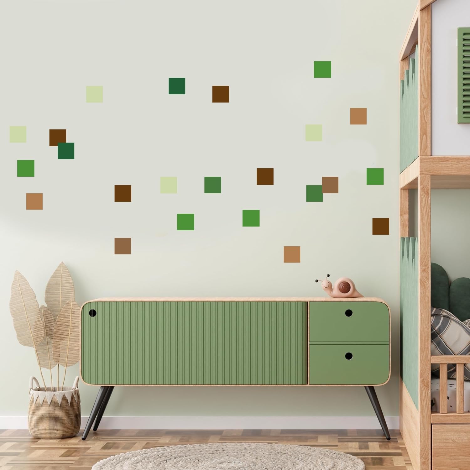 Pixel-Style Square Wall Stickers - Green & Brown Shades - 3 Sheets (60 Stickers Total) - 20×30 cm Sheets, Multi, A4 - Image 2
