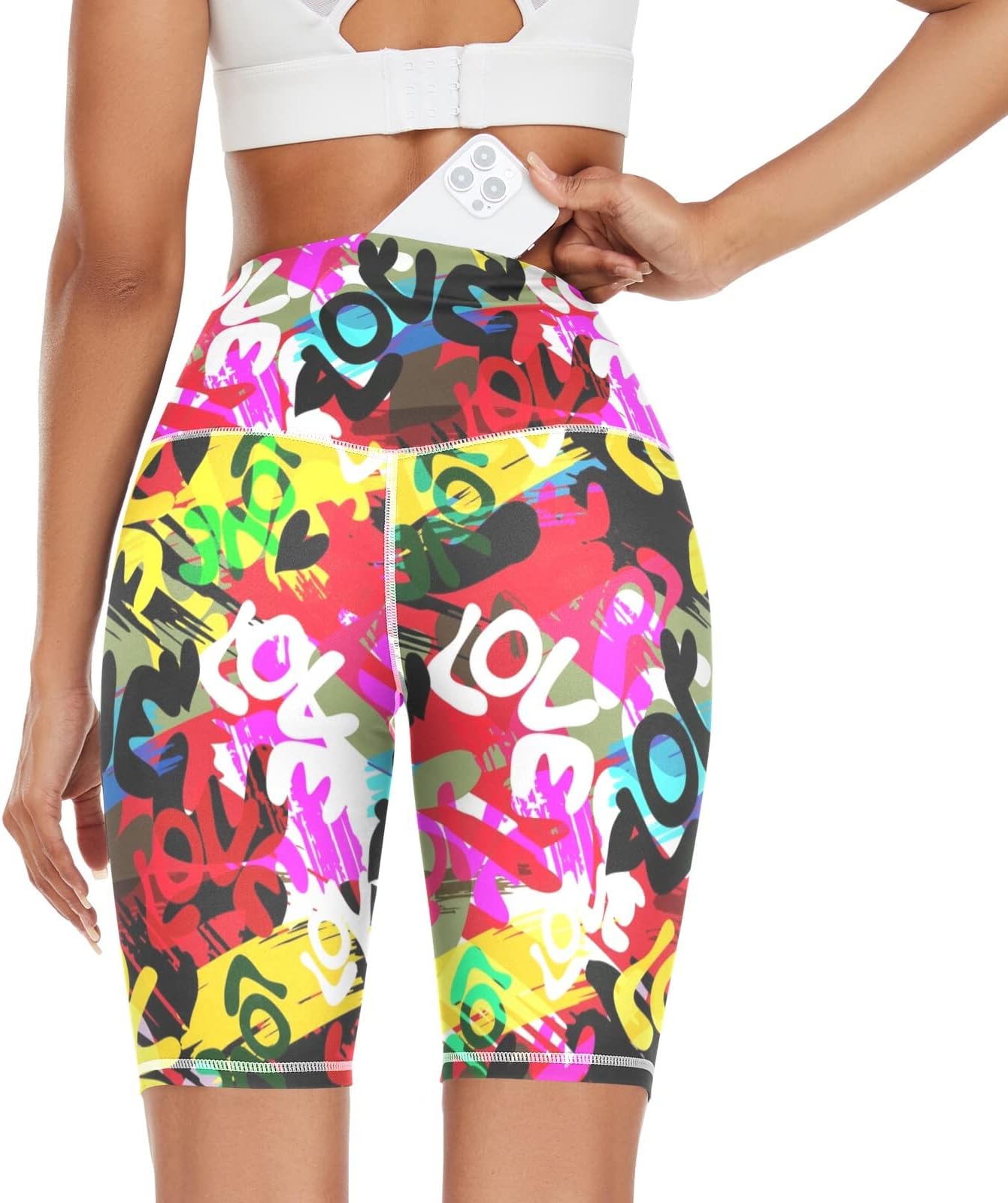 Women's High Waist Yoga Shorts Graffiti Biker Shorts Running Exercise Workout Tights Short Pants, X-Small