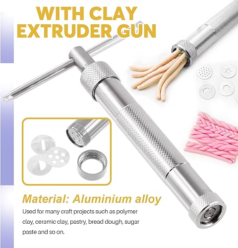 Miniatura 4 de Swpeet 36 pistolas extrusoras de arcilla plateada, pasta de azúcar y fondant, pistola de escultura de pastel de arcilla, herramienta de punteado con