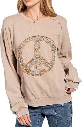 Womens Oversized Crewneck Sweatshirt Y2k Long Sleeve Pullovers Drop Shoulder Loose Sweater