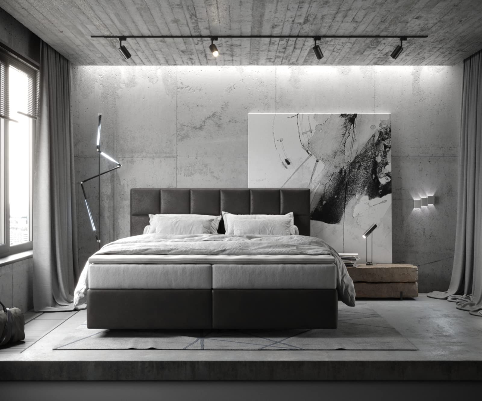 DELIFE Boxspringbett Dream-Fine Mikrofaser Anthrazit Vintage 180x200 cm