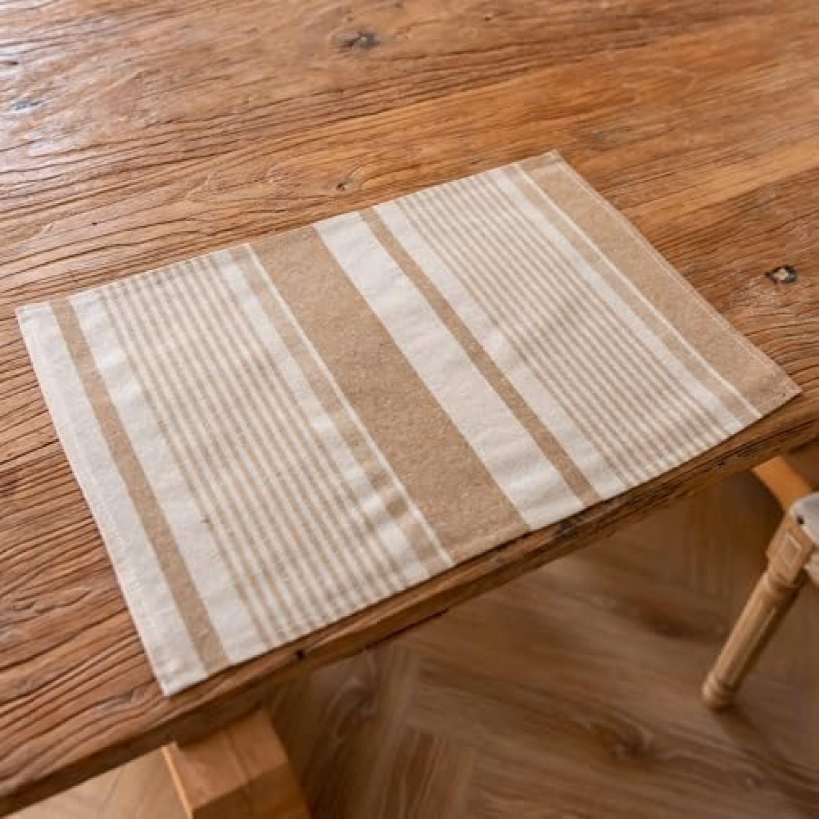 Set de table rectangulaire en coton et lin beige rouge 42x30 cm | Lot de 4