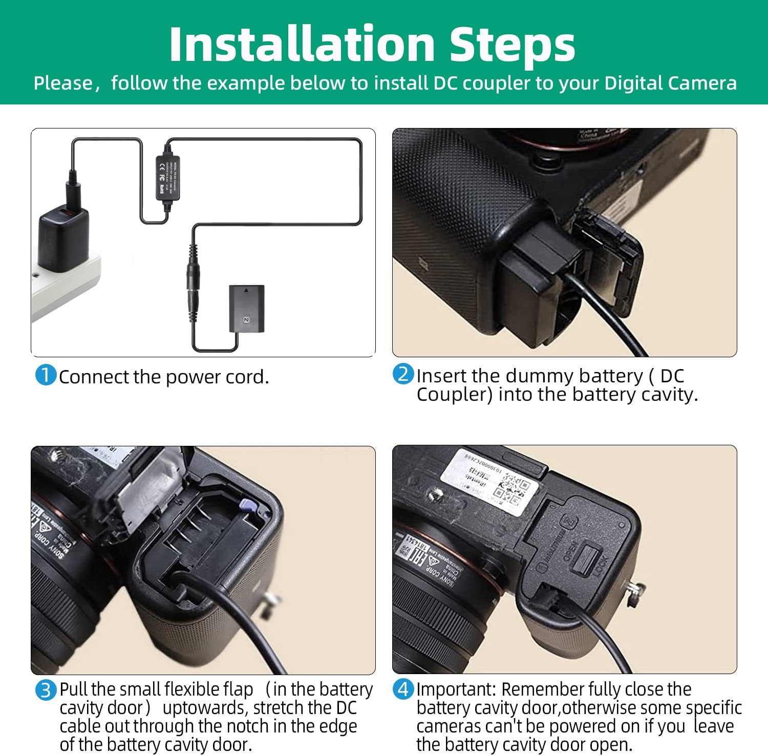NP-FZ100 Dummy Battery DC Coupler USB-C Cable PD Adapter Kit Replace AC-FZ100 AC Power Adapter for Cameras Sony Alpha 9 A9 II A9R A9S A7 III A7R III A7S III A6600 A7IV A7 IV A7R IV A7C A1 FX3