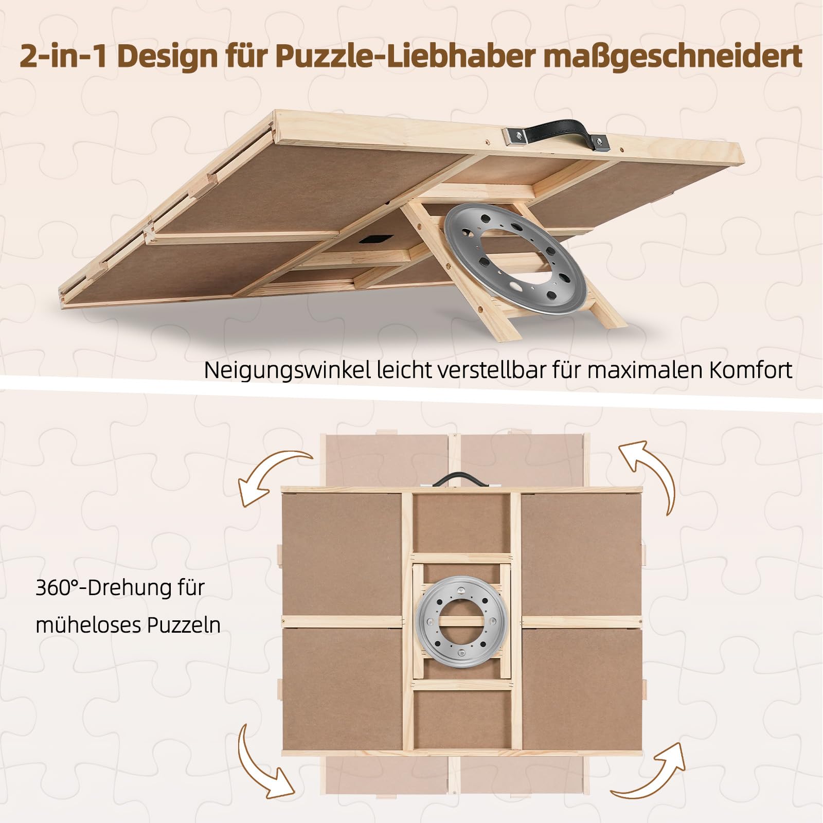 1500 elementów, 2 w 1, nachylona i obracana deska do puzzli dla dorosłych, drewniane biurko z 4 szufladami, 84,3 x 62,3 cm, przenośna deska z Lazy Susan i pokrywą