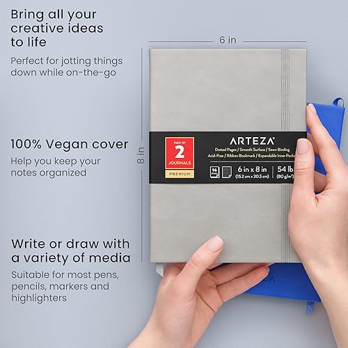 Miniatura 3 de Arteza - Paquete de dos diarios de 6pulgadas x 8pulgadas, 96 hojas, color azul cobalto y gris, con tapa dura, papel de puntos suave para escribir o