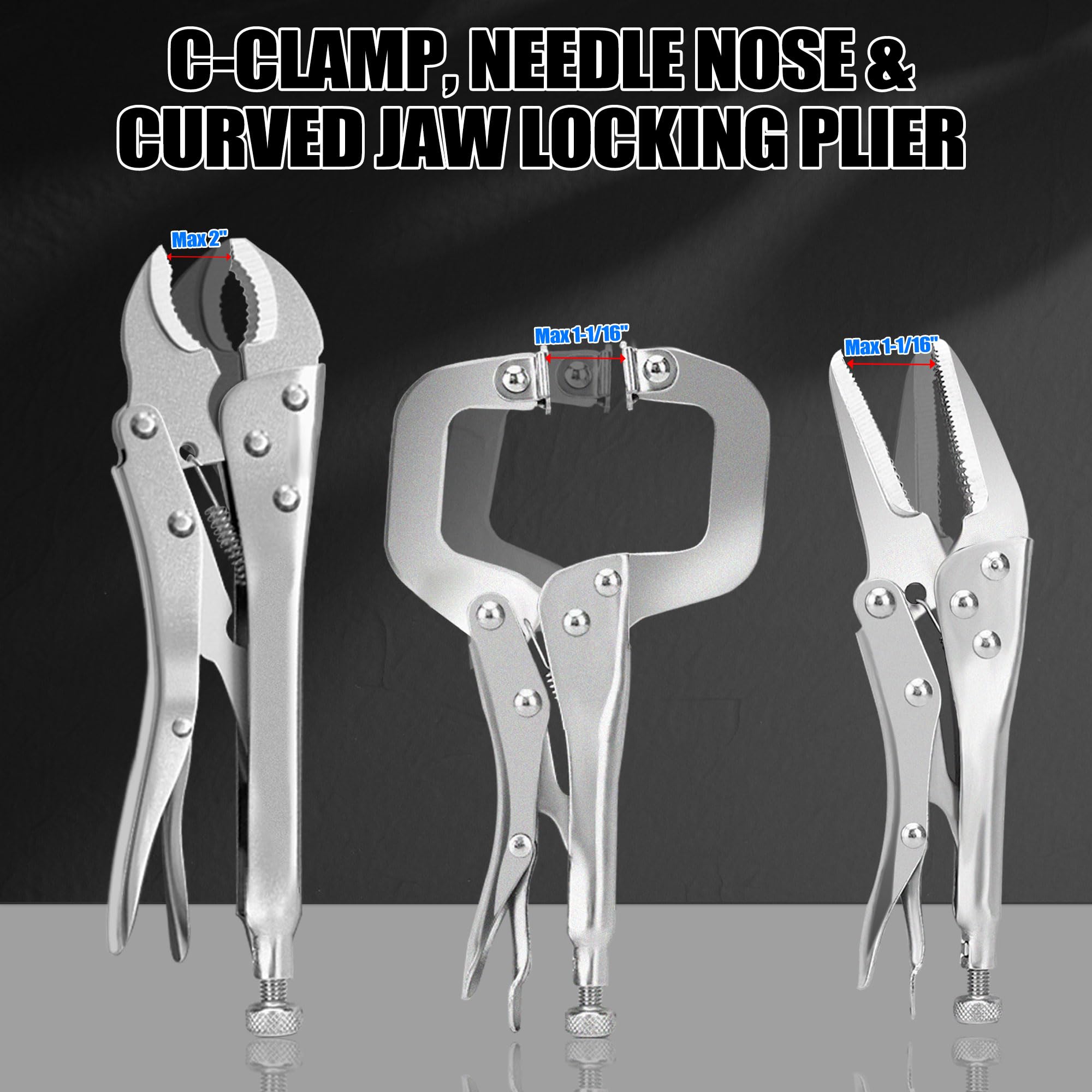 3-Piece Vice Grips Pliers Set, Locking Heavy Duty Pliers Tool Set with 6