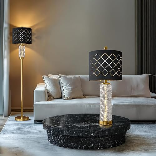 Miniatura 8 de Oneach Lámpara de pie de 63.75 pulgadas para sala de estar, moderna lámpara dorada con luz nocturna LED de cristal, lámpara de pie vintage con