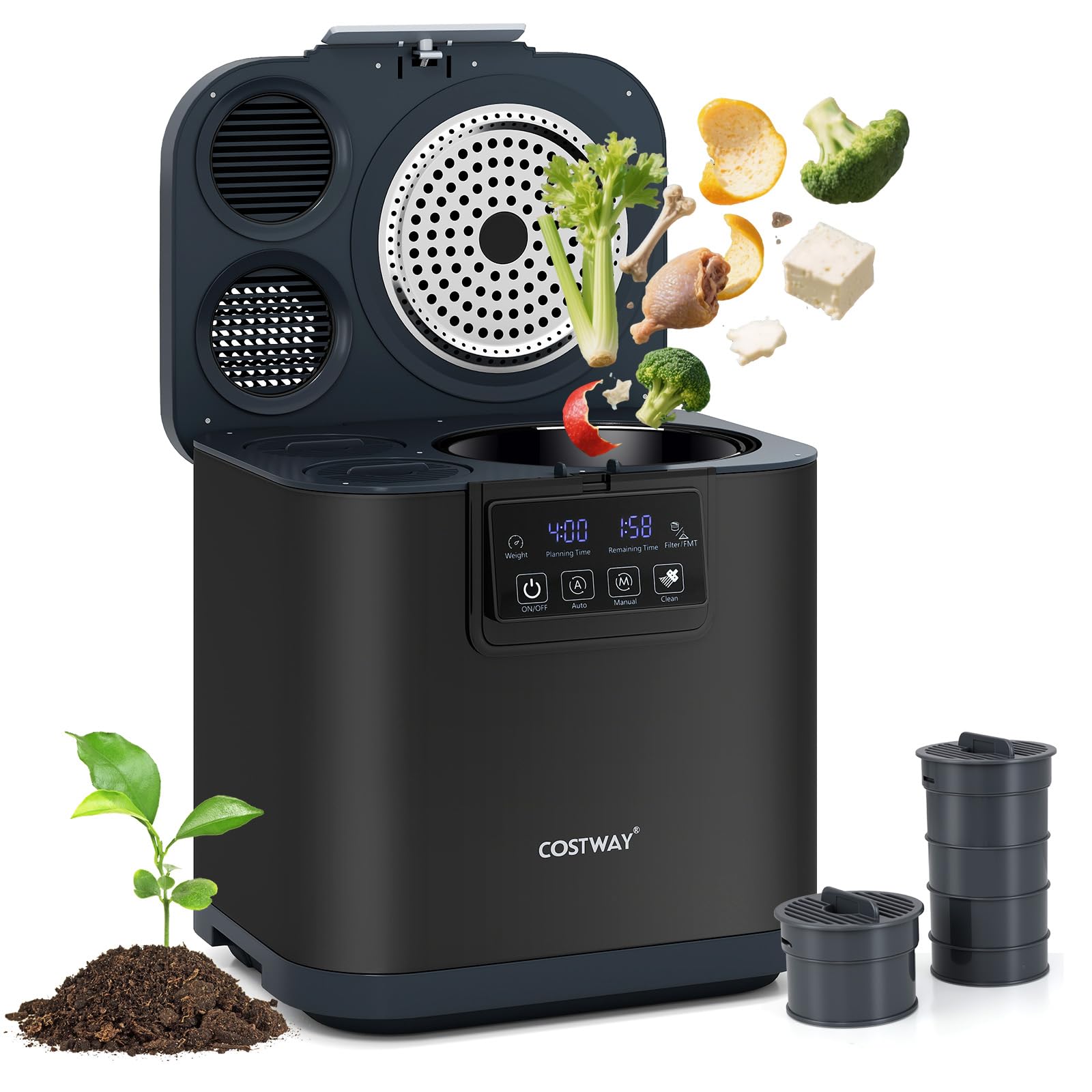 COSTWAY 4L Compostadora Eléctrica para Cocina, Máquina de Compostaje Inteligente con Tapa, Autolimpieza, Pantalla LED, Contenedor de Compostaje, Convierte Residuos Alimenticios en Fertilizante