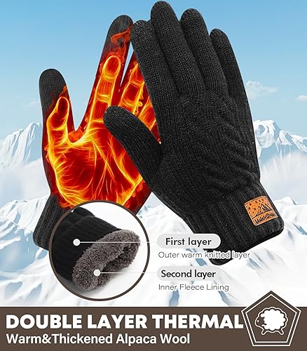 Miniatura 2 de Guantes de invierno para hombres y mujeres, guantes cálidos para pantalla táctil, para clima frío, guantes térmicos de lana para adultos, para